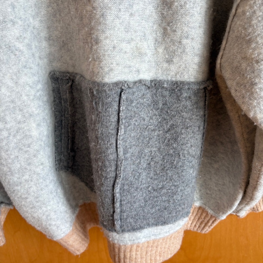 Free People Hoodie Women Large Grey Tan Colorblock Wool Blend Knit Sweater - Picture 4 of 13